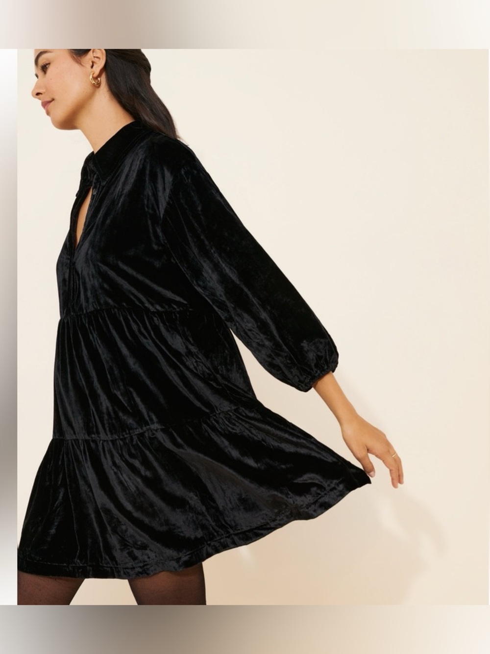 NWT Anthropologie The Bettina Velvet Tiered Mini Shirt Dress by Maeve
XSP Black - Picture 8 of 8